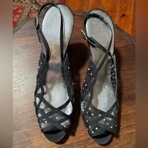 Vintage Selby Black Mesh Silver Dot Heels